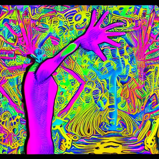 Prompt: tap out vr goggles, shrugging, shrugging arms, intricate complexity, inverted neon rainbow drip paint, trending on art station, digital illustration by jeff finley