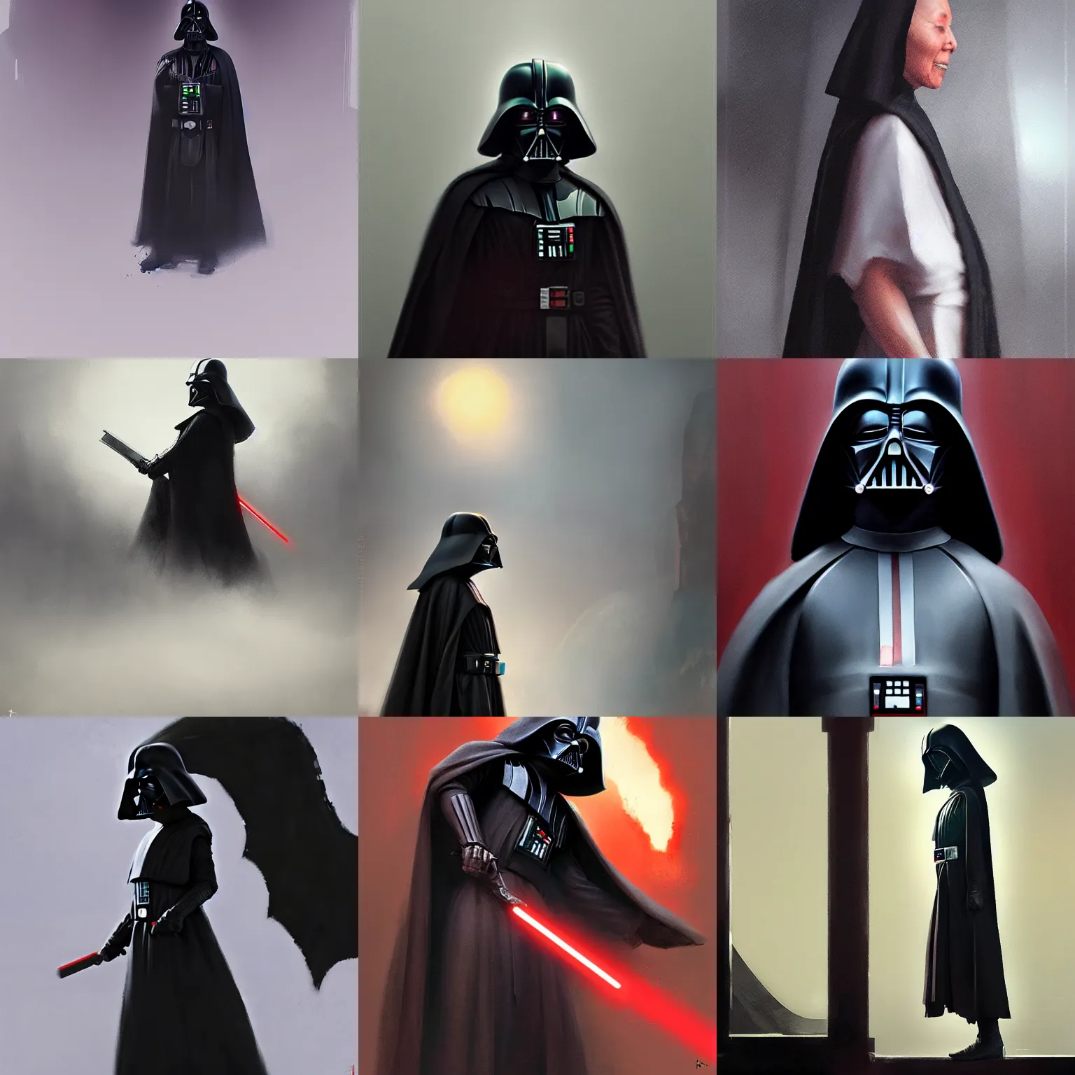 Prompt: matte paintinh of darth vader nun monk, by jama jurabaev and greg rutkowski