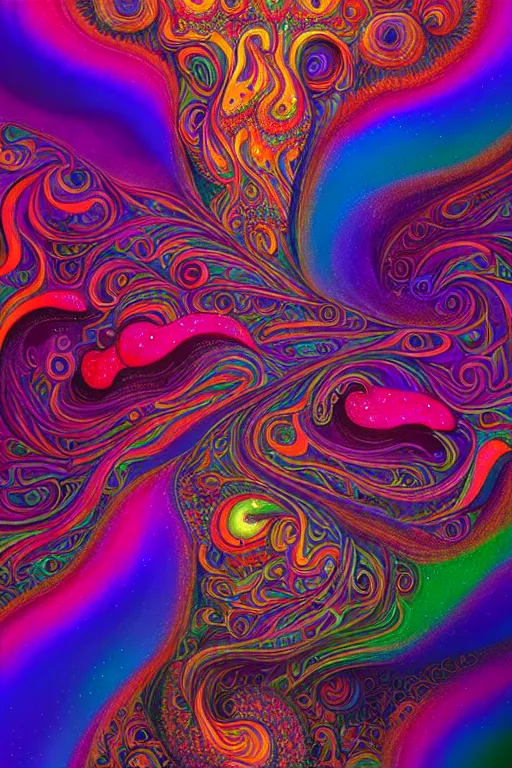 Image similar to colorful liquid smoke morphing into happy sleeping faces, extremely colorful psychedelic experience, dmt, psilocybin, lsd, intricate, elegant, highly detailed, digital painting, artstation, smooth, sharp focus, illustration, art by hana yata, android jones, octane render, unreal engine, 8 k