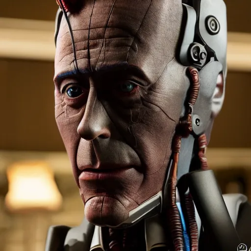 Prompt: animatronic Robert Downey Jr, exposed wires, photo, Stan Winston studios, detailed, 4k