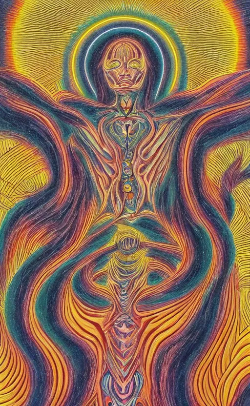 Image similar to astral projection in the style of alex grey