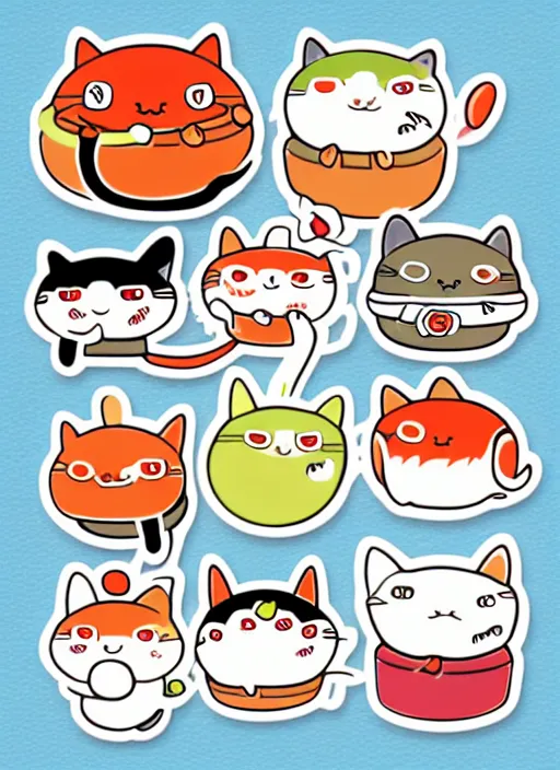 Prompt: sushi cats sticker sheet