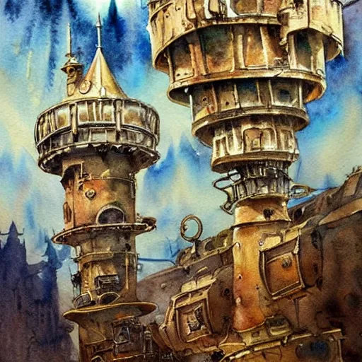 Image similar to #Fantasy #Landscape Collection Original #Watercolor #Painting Steampunk Scifi Surreal Land Whimsical #Ornate #Concept #Art #World Building Cityscape