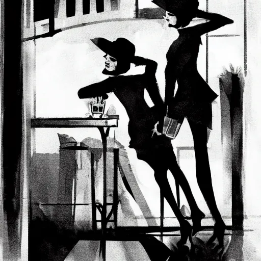 Prompt: - gin sisters. illustration, noir,'3 0 s, gangster