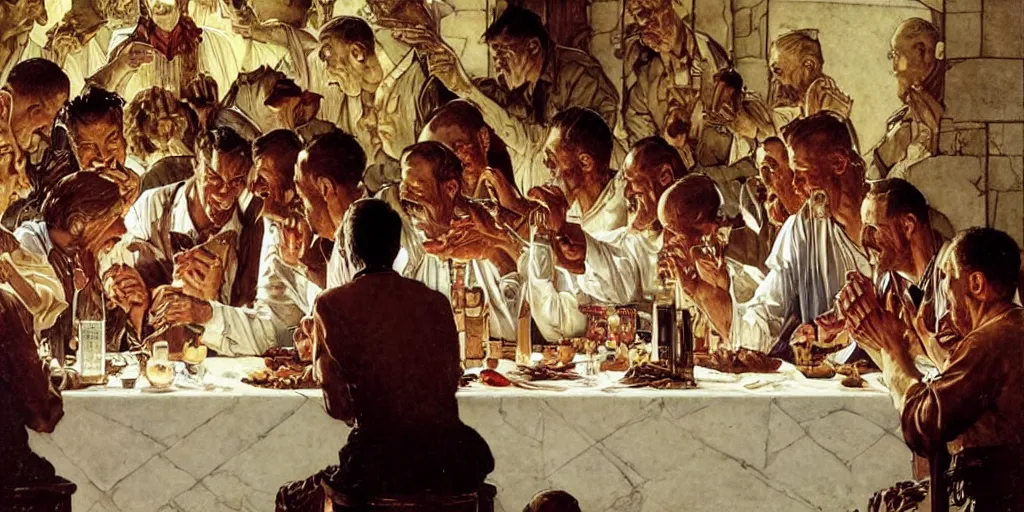 Prompt: the last supper, illustration, joseph christian leyendecker, norman rockwell