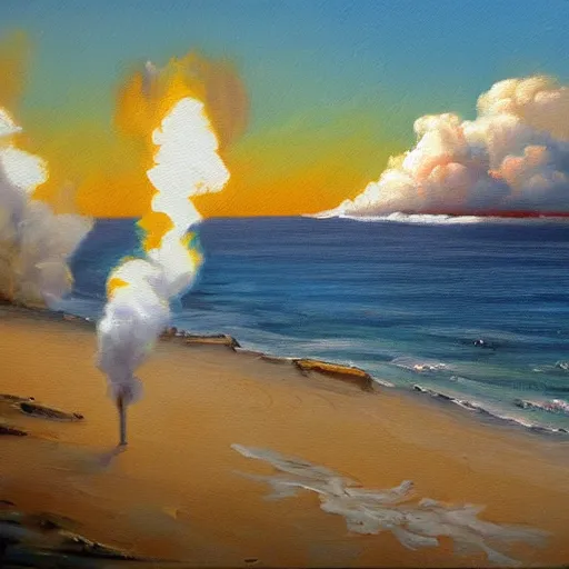 Image similar to cotton exploding crimea beach hi detailed oil painting