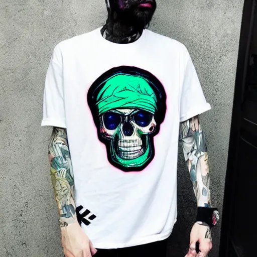 Image similar to pinterest skull modern streetwear design greenlight | cyberpunk color