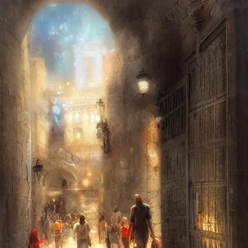 Image similar to the old city of jerusalem by raymond swanland, highly detailed, bright tones