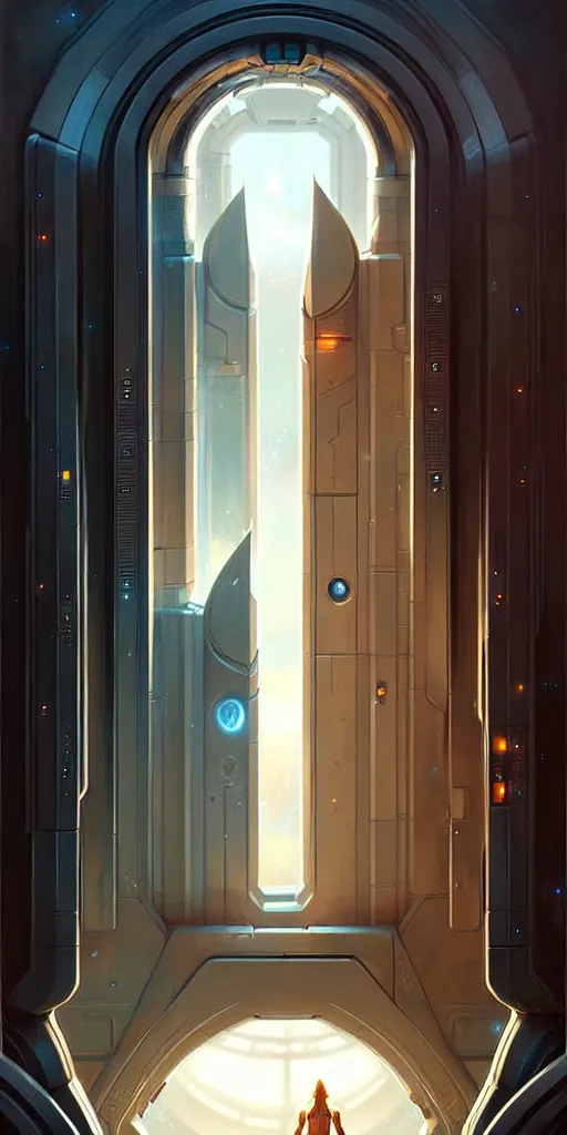 Image similar to hyper realistic art - deco sci - fi double door by jordan grimmer, darek zabrocki