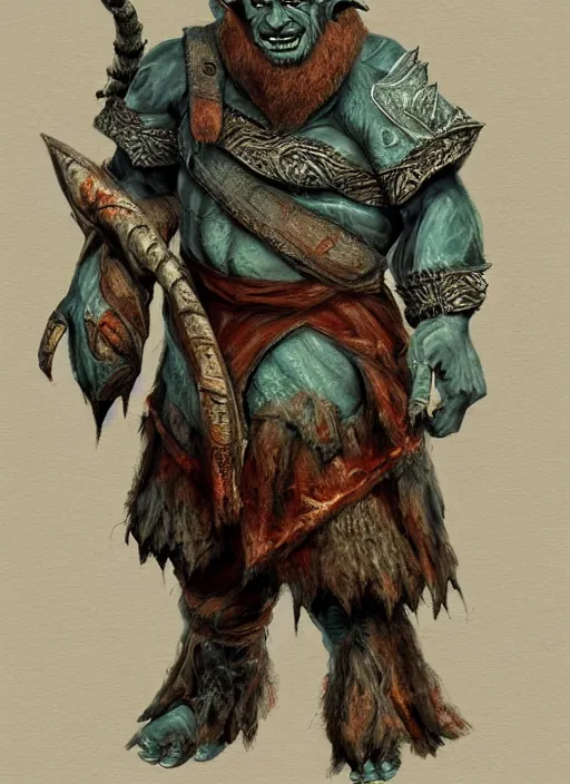 Image similar to detailed full body concept art illustration pastel painting of an orc poet in intricately designed clothing