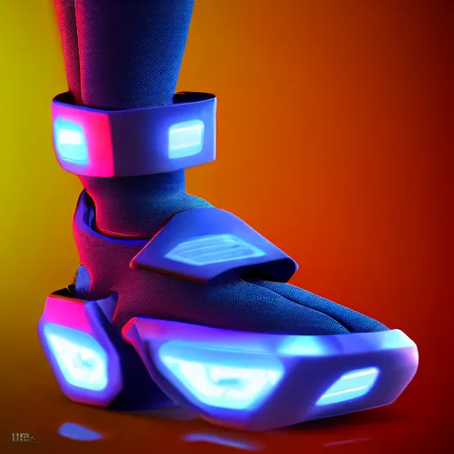 Image similar to futuristic cyber balenciaga sneakers, robot anatomy, highly detailed, 8 k, pbr, surreal, colorful, direct lighting, hyper realistic,