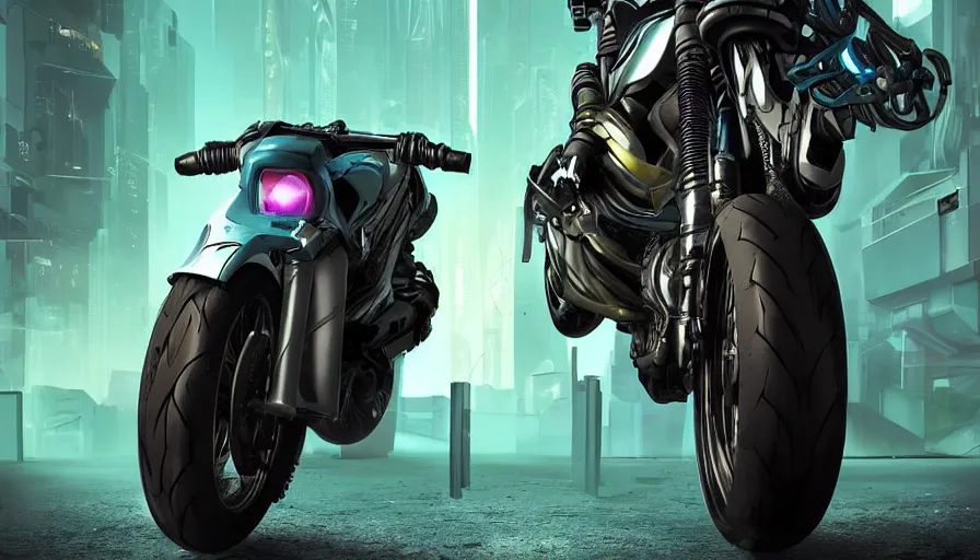 Image similar to a futuristic cyberpunk motorbike, trending on ArtStation