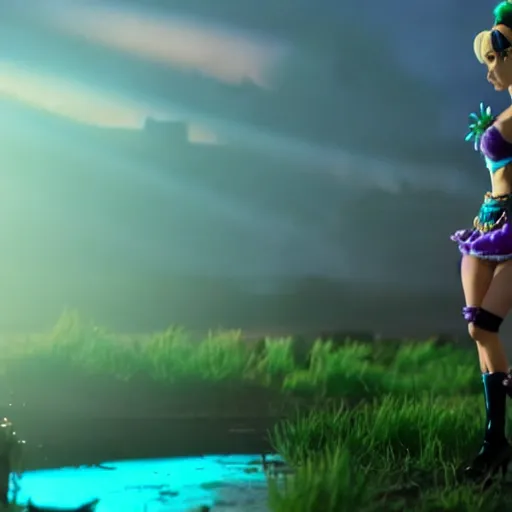 Prompt: cinematic scene with jolyne from jojo's bizarre adventure, live action film, stone ocean, dramatic, small details, volumetric lighting, still frame