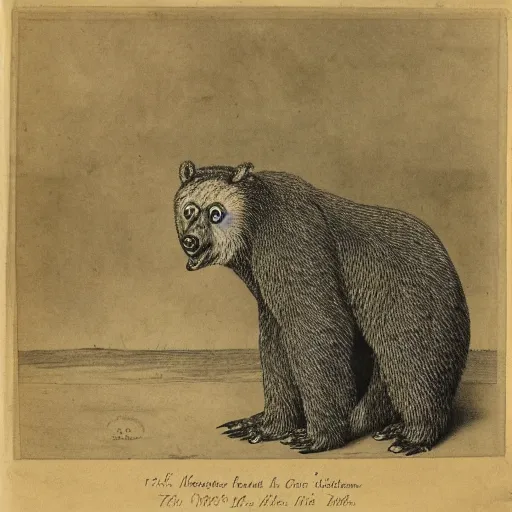 Prompt: photograph of a hybrid animal with the body of a bear and the head of an owl