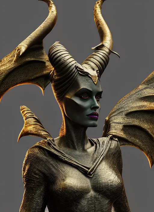 Image similar to stoic statue of maleficent, aesthetic, naturel, symmetrical face, hyper detailed, digital sculpture, trending in artstation, cinematic lighting, studio quality, smooth render, unreal engine 5 rendered, octane rendered