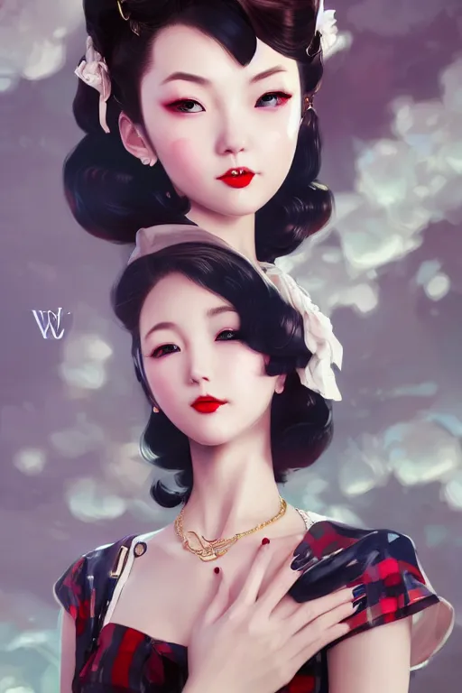 Image similar to a pin up and beautiful fashion charming dreamlke japan girl with lv jewelry, character art, art by artgerm lau and wlop and and ilya kuvshinov and john singer sargent, hyperdetailed, 8 k realistic, symmetrical, frostbite 3 engine, cryengine, dof, trending on artstation, digital art