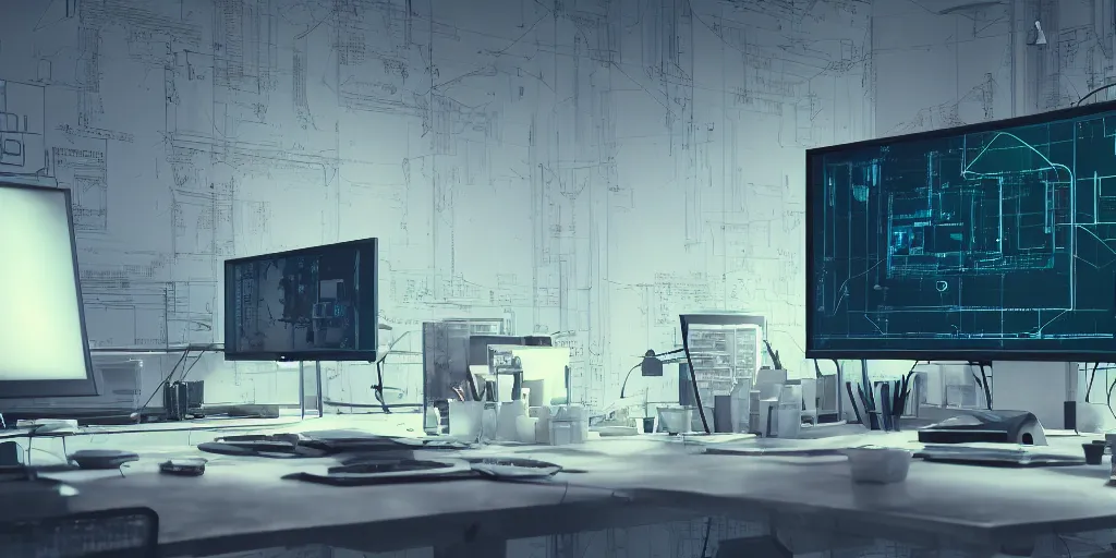 Prompt: cinematic macro photograph of a orwellian desktop monitor in an urban office setting with graphs shown as blueprints and schematic drawings on the screen, ultra realistic, by cedric peyravernay, by kilian eng, intracate detail, digital painting, minimal art style, mirrors edge art style, cinematic lighting, artstation, cgsociety, octane render, 3 5 mm film grain