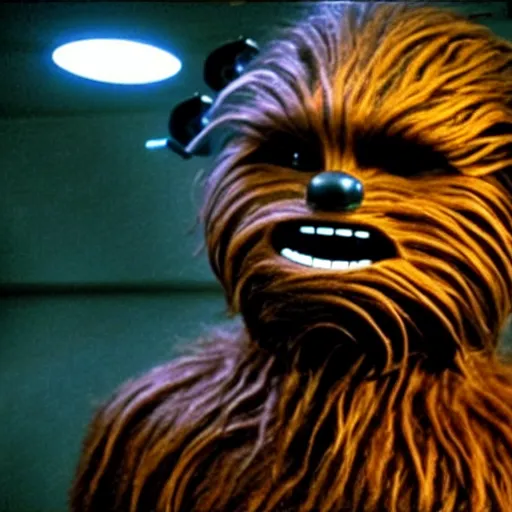 Image similar to mr. bean as chewbacca from star wars. movie still. cinematic lighting.