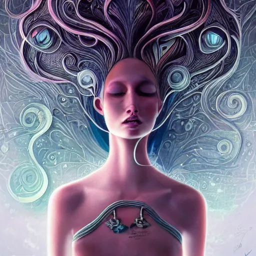 Prompt: the perfect expression of subconscious connects to the purified consciousness by rik oostenbroek, masterpiece, ultra detailed concept art, self - taught, 8 k hd resolution