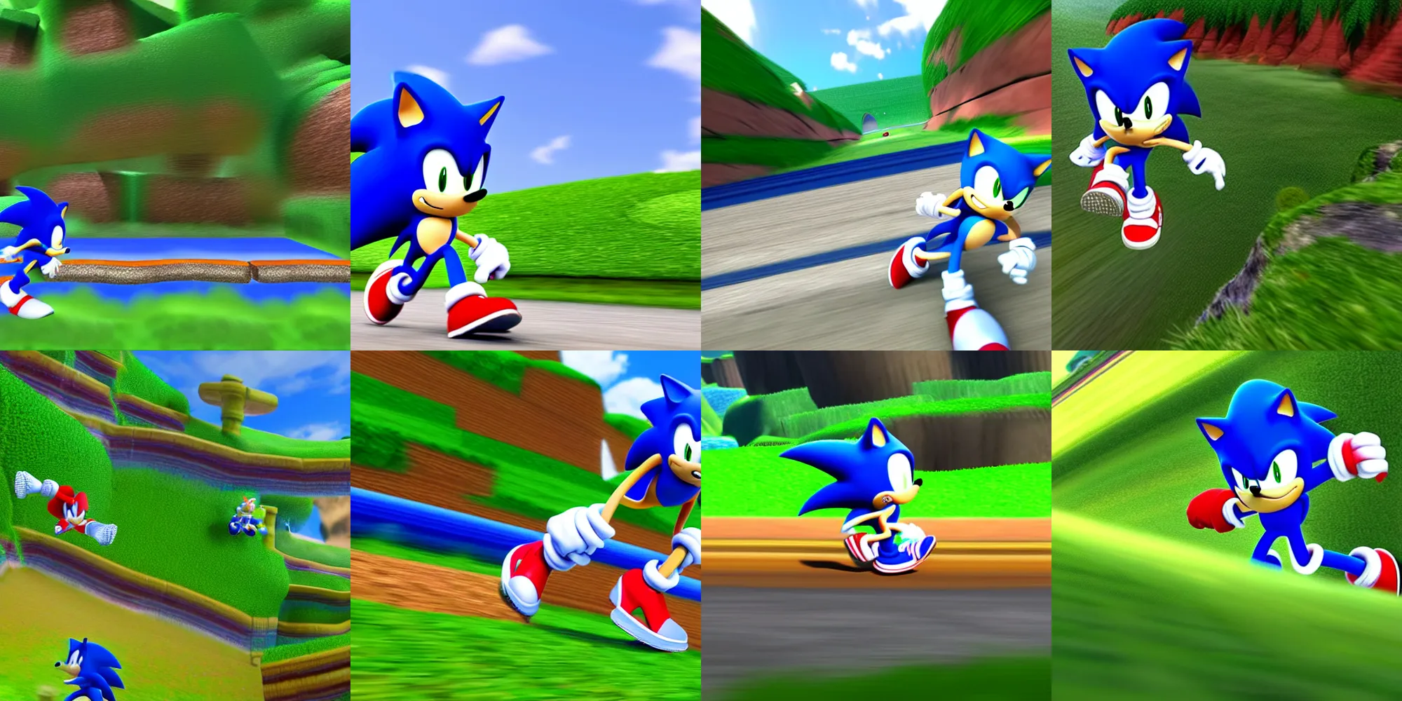 Prompt: sonic is running on a green hill, motion blur, cinematic, 9k high quality