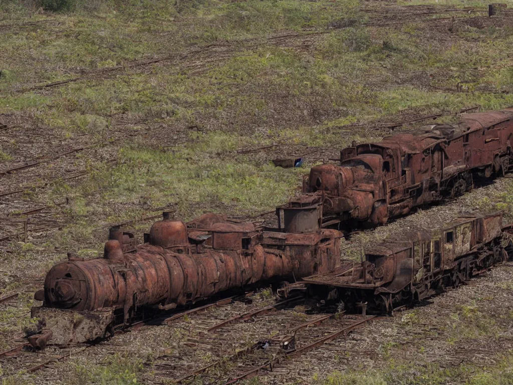 Prompt: old rusty train in quicksand