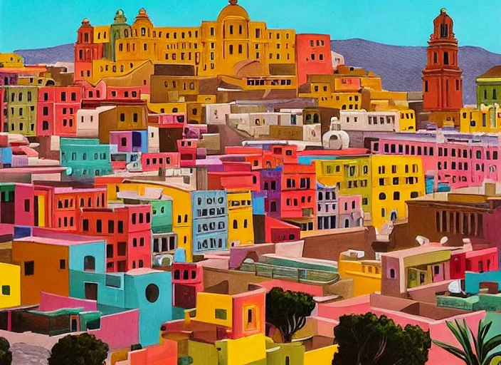 Prompt: guanajuato city, a beautiful painting representative of the art style of wes anderson and spike jonze