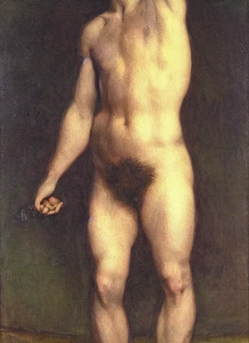 Prompt: Pre-Raphaelite young beautiful muscular brown-haired bearded muscular male, neon light