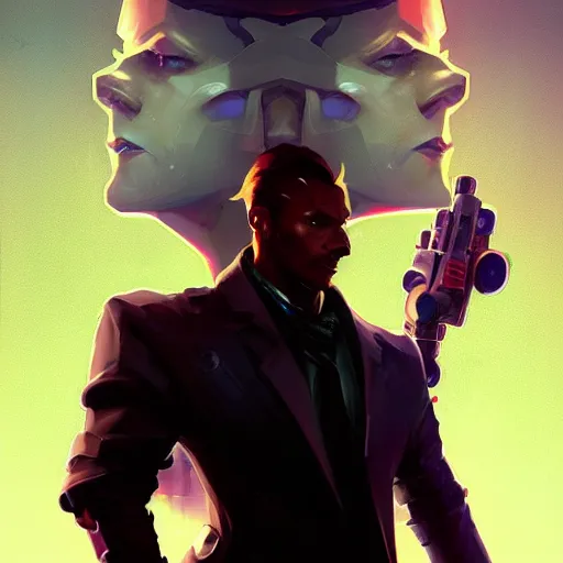 Prompt: a portrait of a handsome cybernetic noir detective, cyberpunk concept art by pete mohrbacher and wlop and artgerm and josan gonzales, digital art, highly detailed, intricate, sci-fi, sharp focus, Trending on Artstation HQ, deviantart, unreal engine 5, 4K UHD image