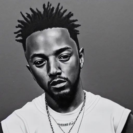 Prompt: pencil sketch of Kendrick Lamar portrait, hyperrealistic, detailed