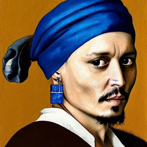 Prompt: Johnny Depp with a pearl earring by Johannes Vermeer