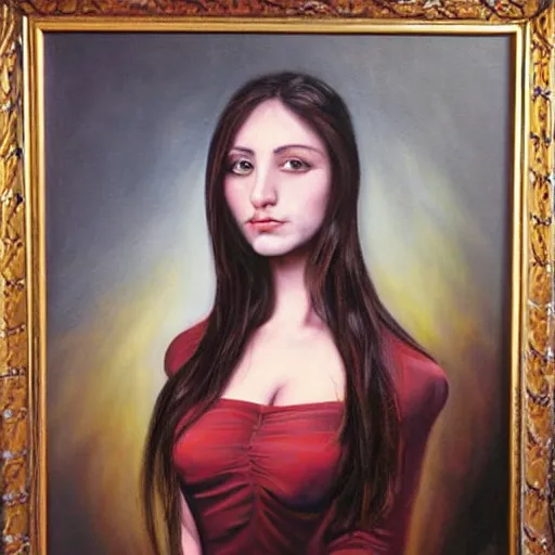 Image similar to painting of a portrait of a beautiful young woman _ dark _ haired woman by cheval michael