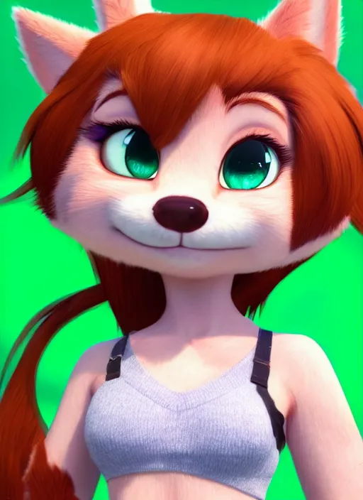 Image similar to female furry mini cute style, character adoptable, highly detailed, rendered, ray - tracing, cgi animated, 3 d demo reel avatar, style of maple story and zootopia, maple story spirit girl, good spirit, dark skin, cool clothes, soft shade, soft lighting