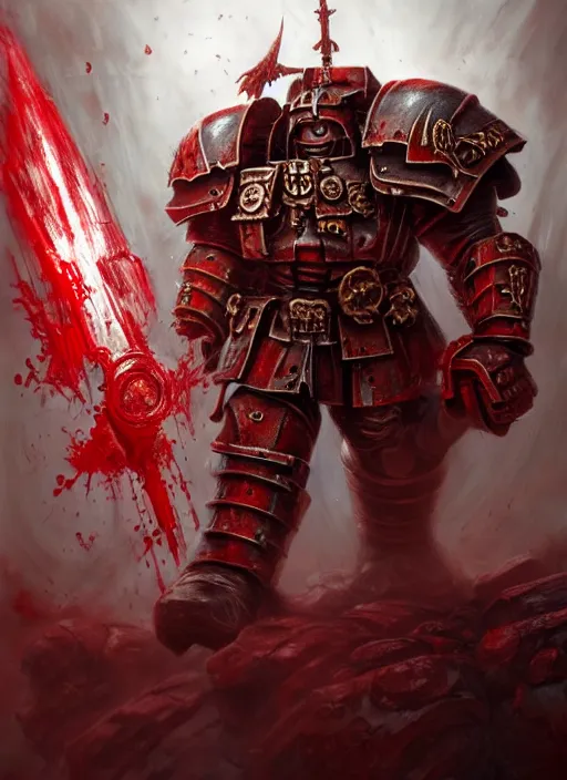 Image similar to blood angels captain with a giant warhammer, extremly detailed digital painting, warhammer 4 0 k, strong rim light!!!!!, raymond swanland, tomasz alen kopera, unreal engine 5, intricate, exquisite lighting, highly detailed, cinematic lighting, art, octane render, very coherent, cinematic, 8 k, trending on artstation