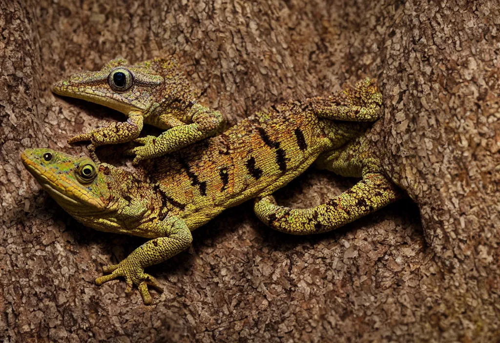 Image similar to An award winning photo of a single Tokay crocodile chameleon, environmental portrait, wildlife photography, National Geographic, 4k