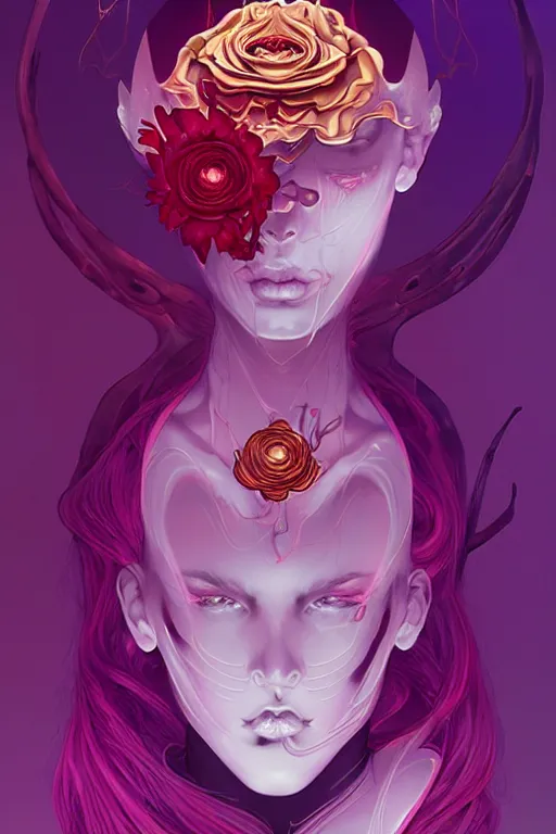 Image similar to 👁🌹👾, phantom, dreary, dramatic, fluid, golden ratio, artstation, moebius + loish, hd,