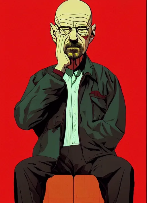 Prompt: poster artwork by Michael Whelan and Tomer Hanuka, of Walter White, from scene from Twin Peaks, clean