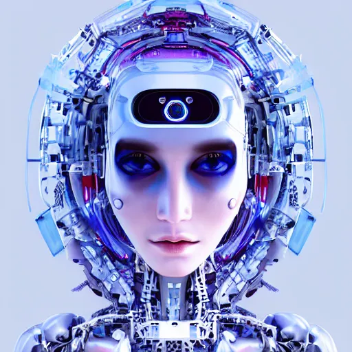 Prompt: The face of an extremely beautiful biomechanical female looking robot with Optical Sensors and large emoji tattoos, surrounded by a thin transparent force field,, extremely beautiful oppai cyberpunk, chimeric organism, pale skin, organic polycarbon, full frontal, portrait, highly detailed, symmetrical, mechanical, mendelbrot fractal, ray tracing, hyperdetailed, hyperrealistic, octane render, hdr, 8k