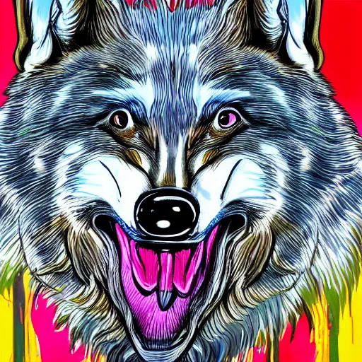 Prompt: portrait of retarded wolf, retard, rabies propaganda style, vivid colors, detailed