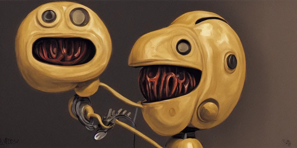 Image similar to The Scream painting realistic robot inspired Beholder Concept by Marcus Whinney trending on artstation