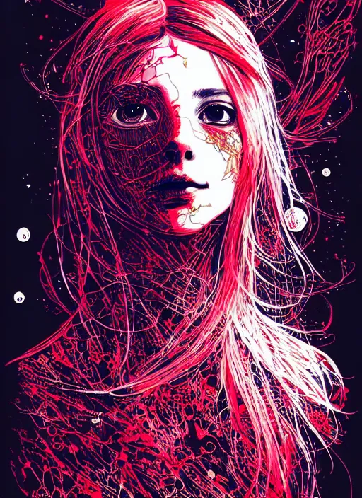 Prompt: highly detailed portrait of a hopeful pretty astronaut lady with a wavy blonde hair, by Carne Griffiths, 4k resolution, nier:automata inspired, bravely default inspired, vibrant but dreary but upflifting red, black and white color scheme!!! ((Space nebula background))