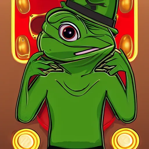 Image similar to pepe as casino dealer, gambling, casino, detailed, artstation