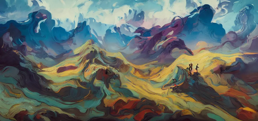 Image similar to over the hills, by peter mohrbacher, dream as a horse, jeremy man, francoise nielly, van gogh, ross tran, beautiful, award winning scenery