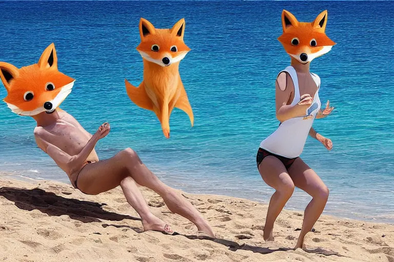 Prompt: 🦊🩱🏖️