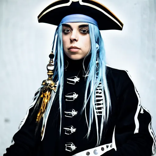 Image similar to billie eilish as an pirate captain