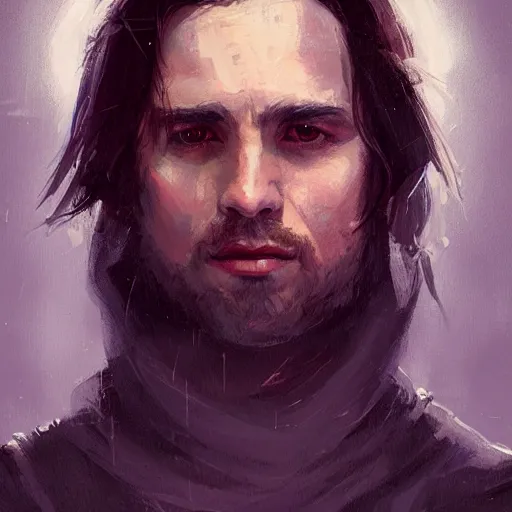 Image similar to portrait of a man by greg rutkowski, british features, messy black long hair, black robes, star wars expanded universe, he is about 2 0 years old, wearing jedi robes, highly detailed portrait, digital painting, artstation, concept art, smooth, sharp foccus ilustration, artstation hq