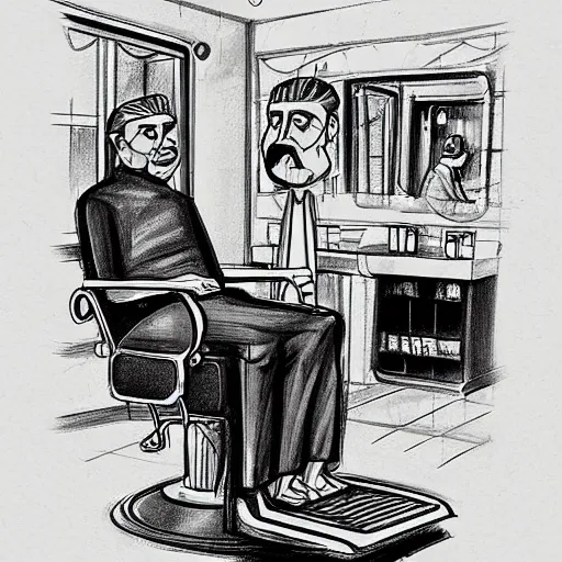 Prompt: a sketch drawing, he's at the barbershop, by gabo mendoza, trending on artstation