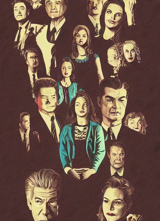 Prompt: twin peaks movie poster art by gabz