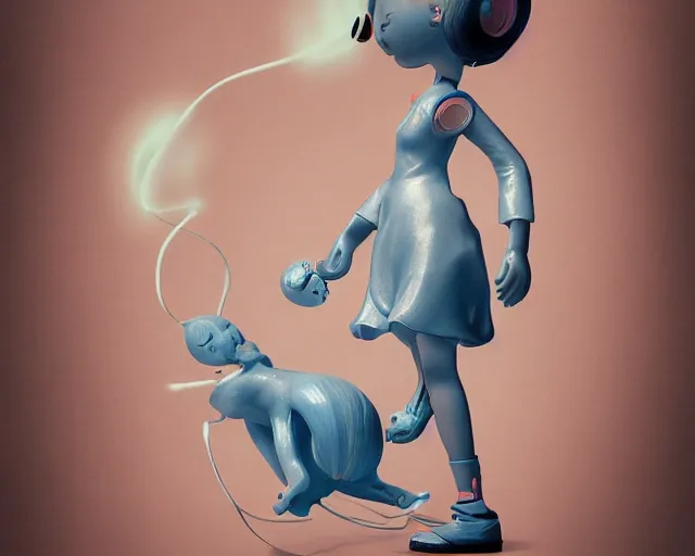 Image similar to James Jean isolated cheerful tomboy vinyl figure concept art, figure photography unreal engine, smooth sharp focus, holographic undertones, anime stylized, high detail, ethereal lighting - H 640