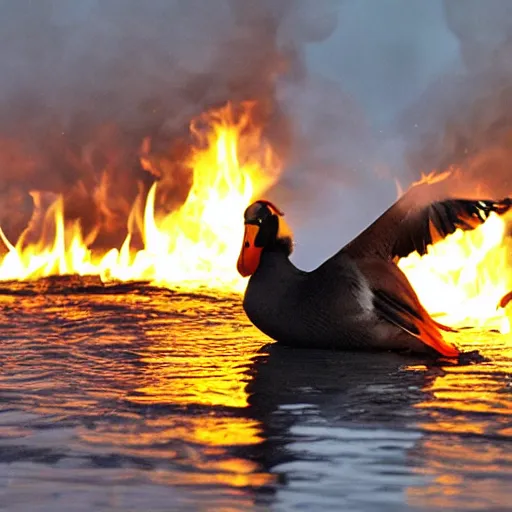 Prompt: fire breathing geese, fire from mouth