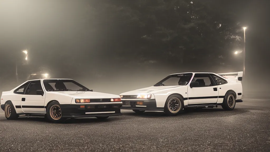 Prompt: a trueno ae 8 6, cinematic, white balance, neon, 8 k, rim lighting, led, lumen global illumination, fog, ray tracing reflections